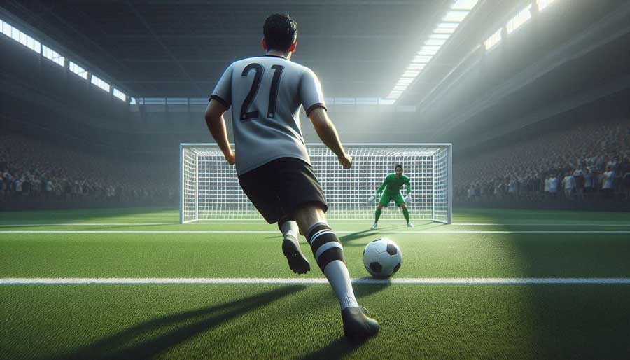 Ein Spieler läuft zum Elfmeter an, Symbolbild (KI-generiert)