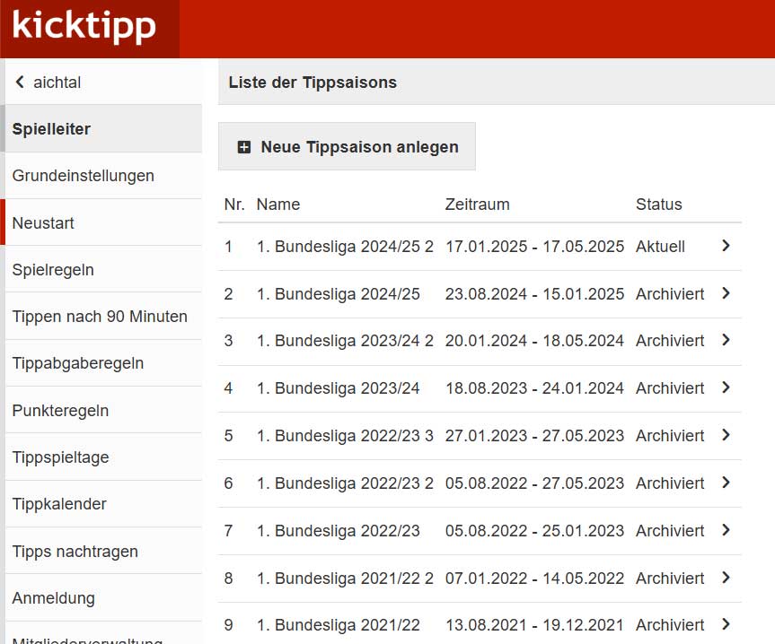Kicktipp Neustart auf neue Saison