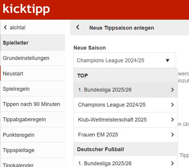 Kicktipp Neustart auf neue Saison